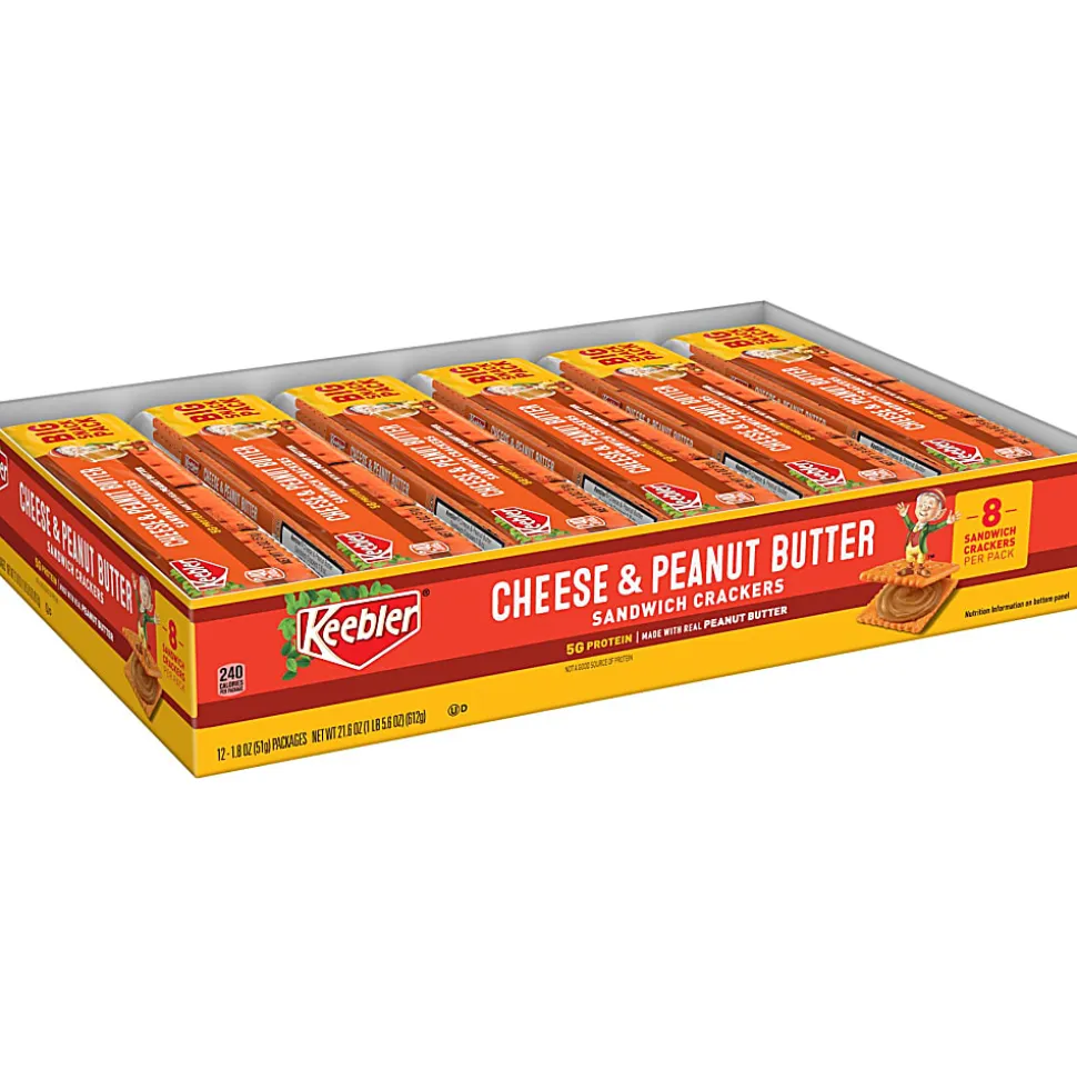 Keebler Sandwich Crackers, Single Serve Snack Crackers, Office and Kids Snacks, Big Snack Pack, Cheese and Peanut Butter, 21.6oz Tray (12 Packs)