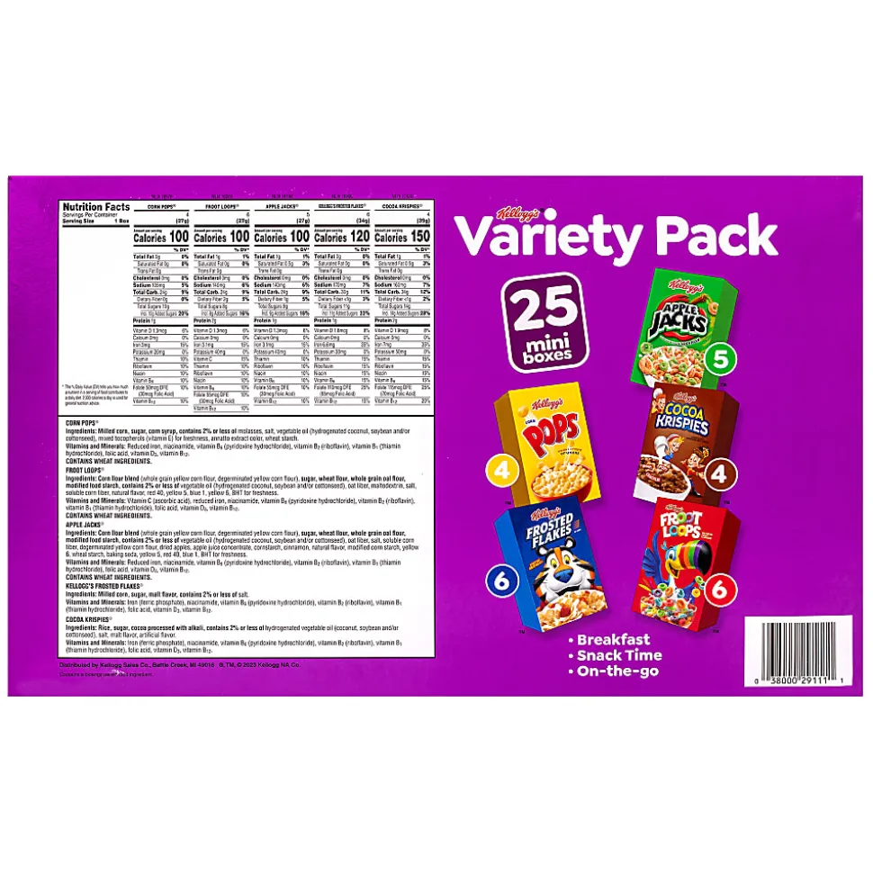 Kellogg's Cereal Assortment Pack, Pack Of 25 Cereal Boxes