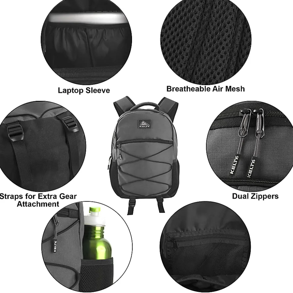 Kelty Deluxe Bungee Backpack With 17" Laptop Pocket, Gray