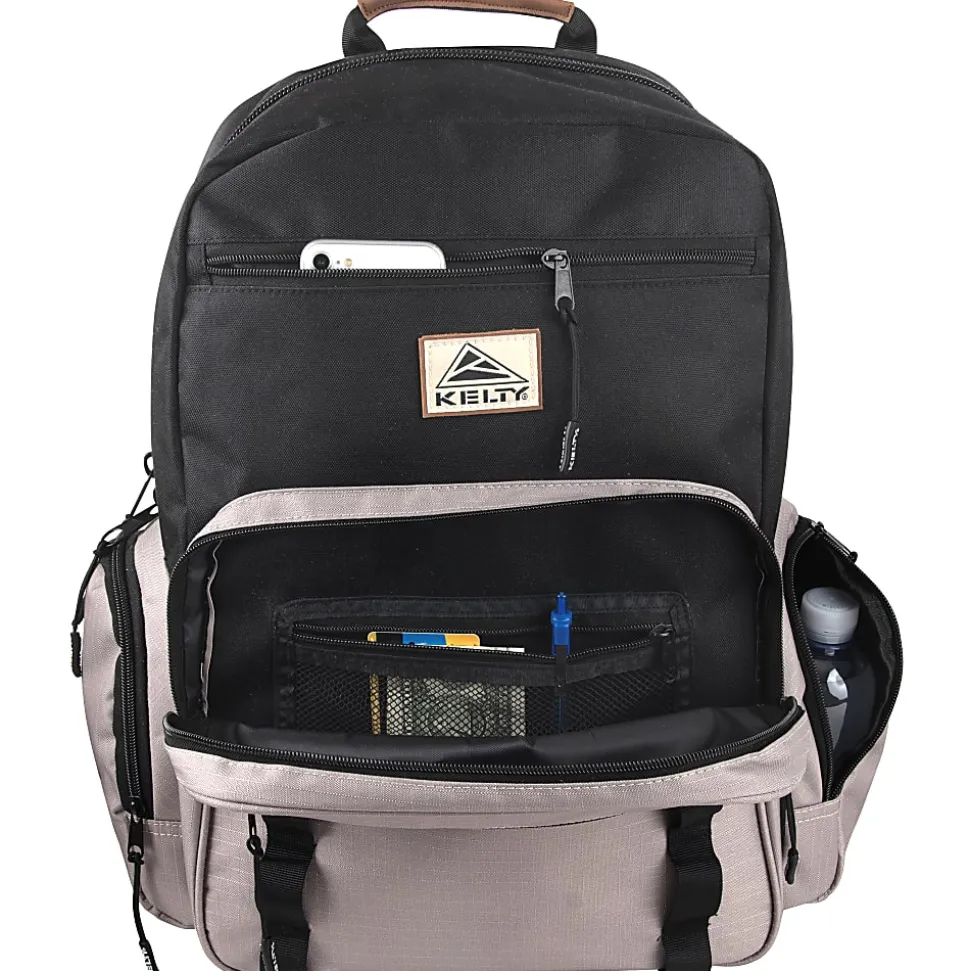 Kelty Deluxe Ripstop Backpack With 17" Laptop Sleeve, Black/Tan