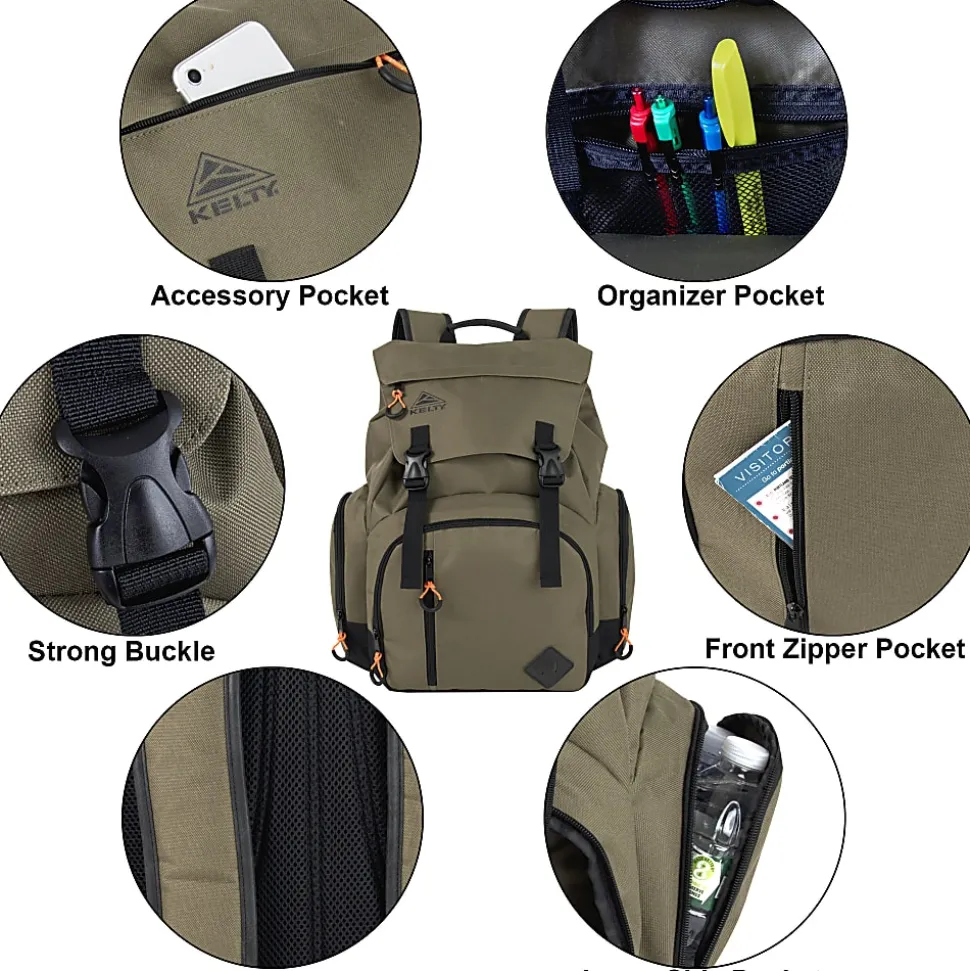 KELTY FLAP TOP BACKPACK WITH LAPTOP SLEEVE IN MAIN COMPARTMENT - Green