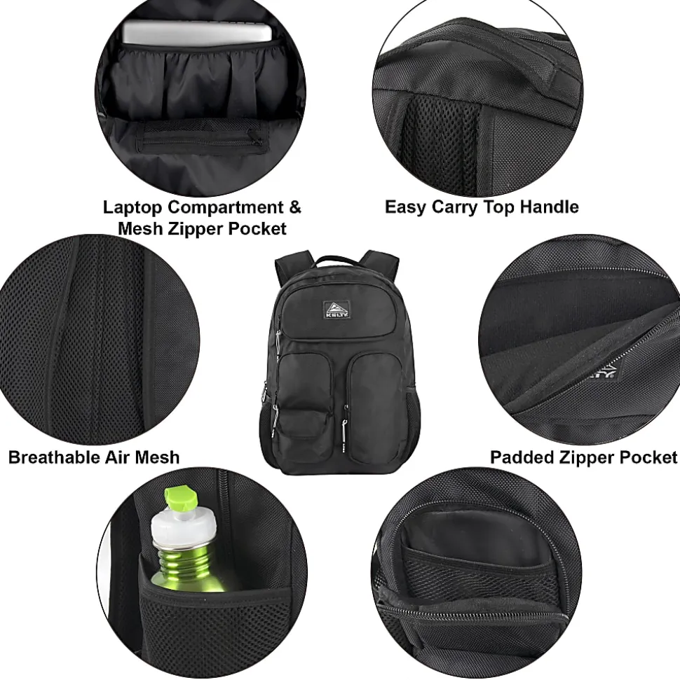 Kelty 4369 Multi-Pocket Backpack With 17" Laptop Sleeve, Black, Total Qty 1