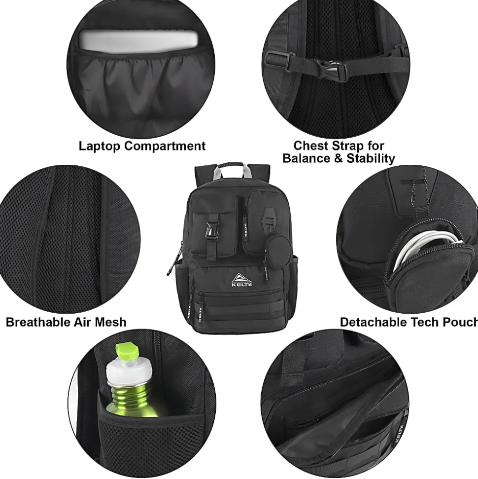 Kelty 4370 Multi-Pocket Backpack With 17" Laptop Sleeve, Black, Total Qty 1