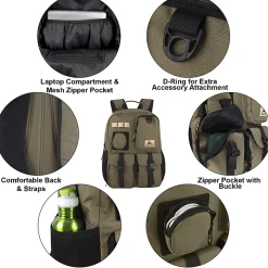 Kelty 4371 Multi-Pocket Backpack With 17" Laptop Sleeve, Green, Total Qty 1