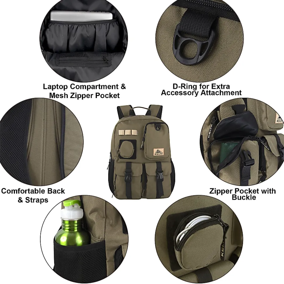Kelty 4371 Multi-Pocket Backpack With 17" Laptop Sleeve, Green, Total Qty 1