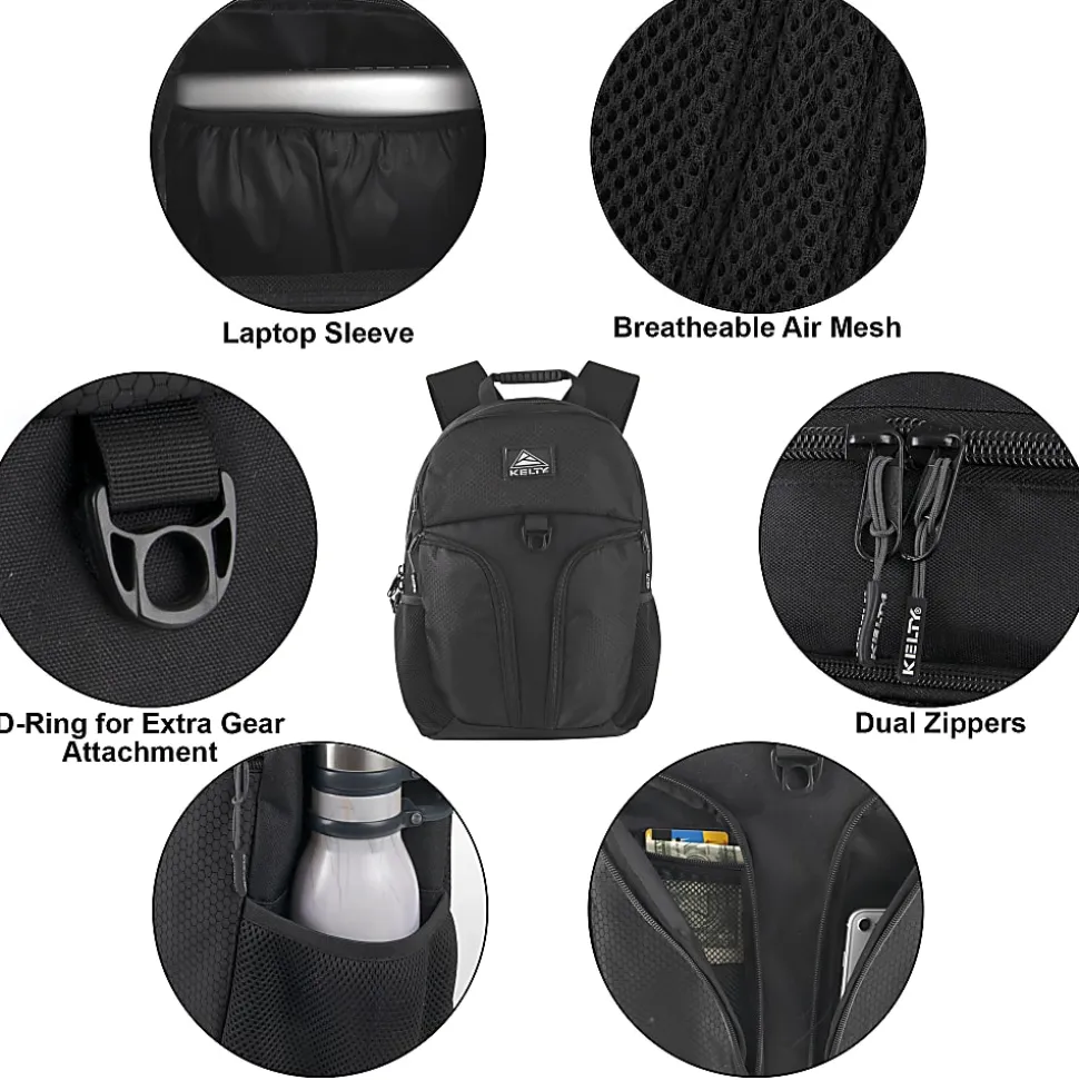 Kelty Multi-Pocket Tech Backpack With 17" Laptop Sleeve, Black