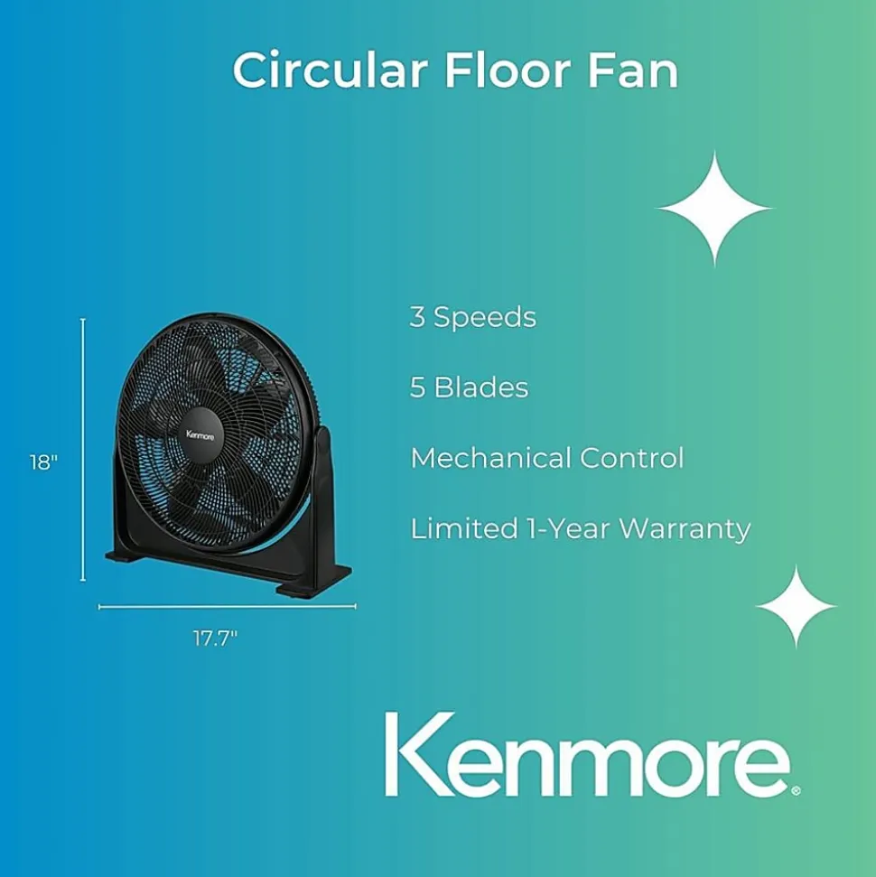 Kenmore 20" Circular Fan - 3 Speed - Quiet Operation - Black