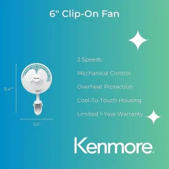 Kenmore 6" Clip-On Fan - 2 Speed - Clip-on - White