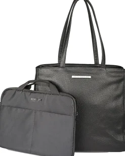 Kenneth Cole Faux Leather Marley 16" Laptop Tote With Removable Laptop Sleeve, 14”H x 15”W x 7-1/2”D, Black