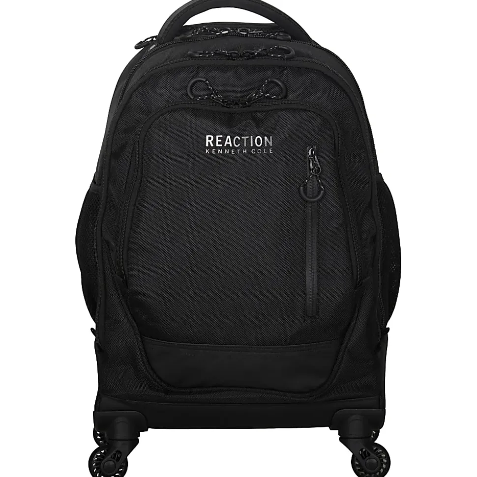 Kenneth Cole Reaction Polyester Double-Compartment 4-Wheel Rolling Backpack With 17" Laptop Pocket, Black