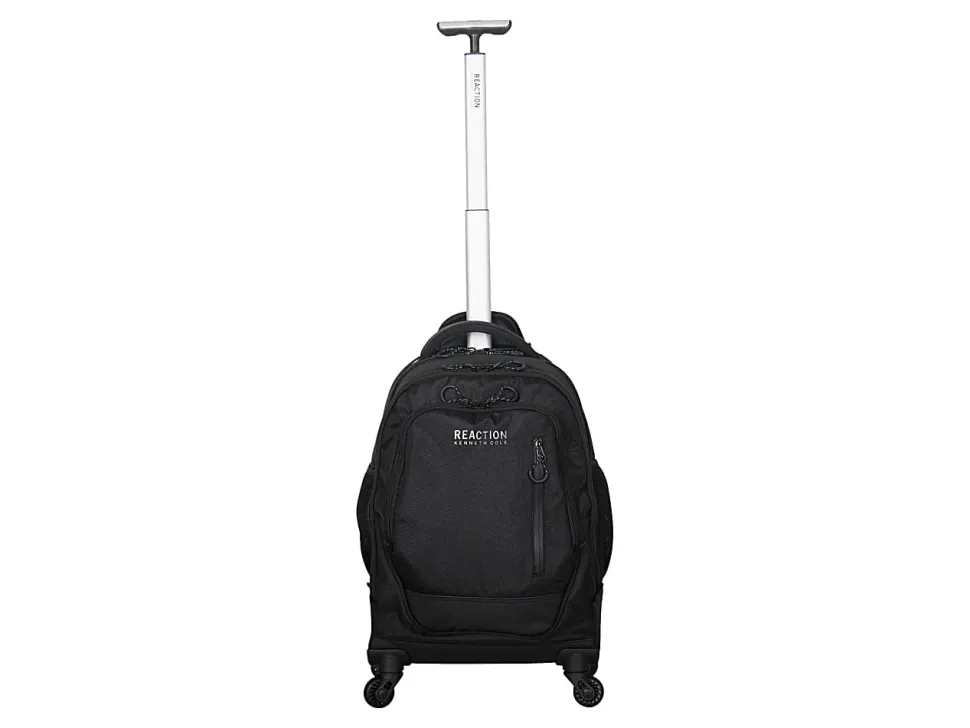 Kenneth Cole Reaction Polyester Double-Compartment 4-Wheel Rolling Backpack With 17" Laptop Pocket, Black