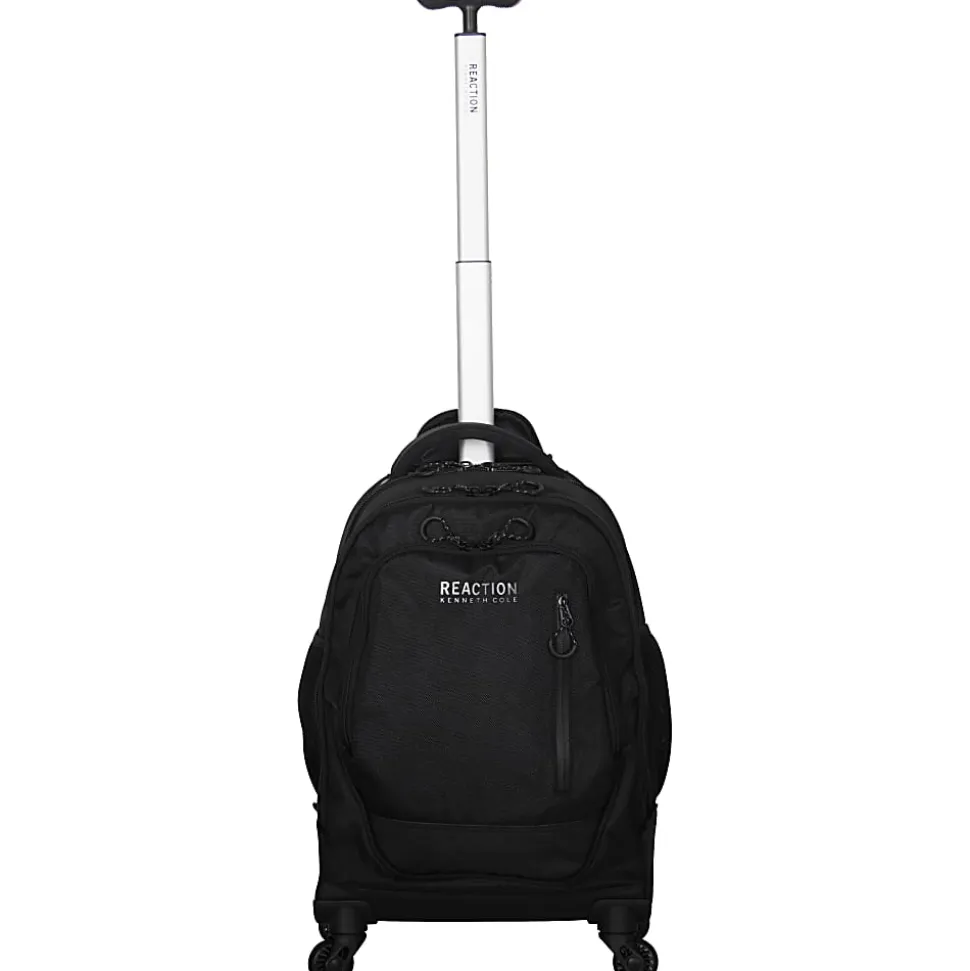 Kenneth Cole Reaction Polyester Double-Compartment 4-Wheel Rolling Backpack With 17" Laptop Pocket, Black