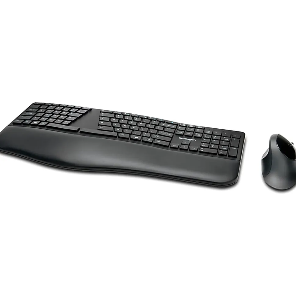 Kensington Pro Fit Ergo Wireless Keyboard and Mouse-Black - USB Wireless Bluetooth/RF 4.0 2.40 GHz Keyboard - K75406US