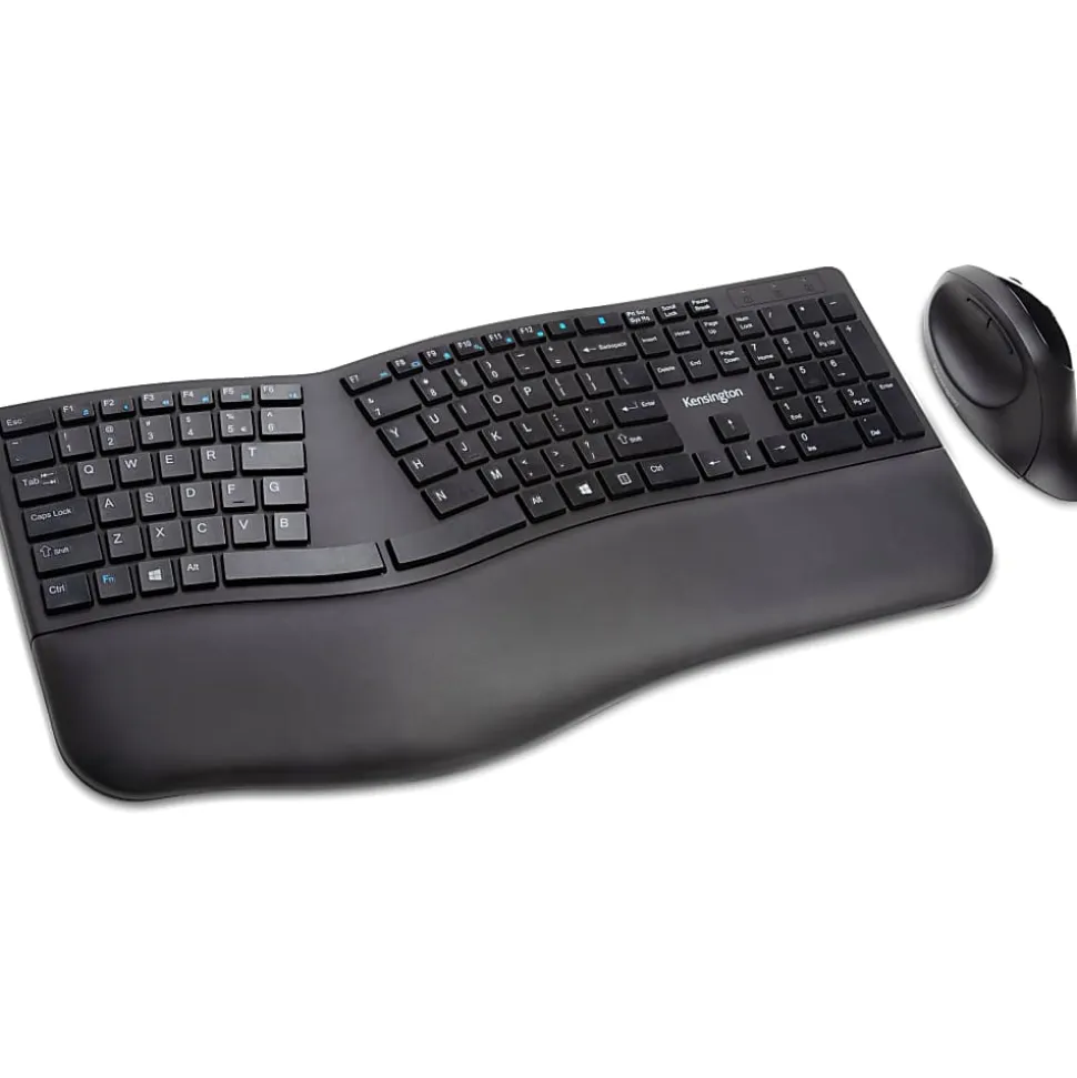 Kensington Pro Fit Ergo Wireless Keyboard and Mouse-Black - USB Wireless Bluetooth/RF 4.0 2.40 GHz Keyboard - K75406US