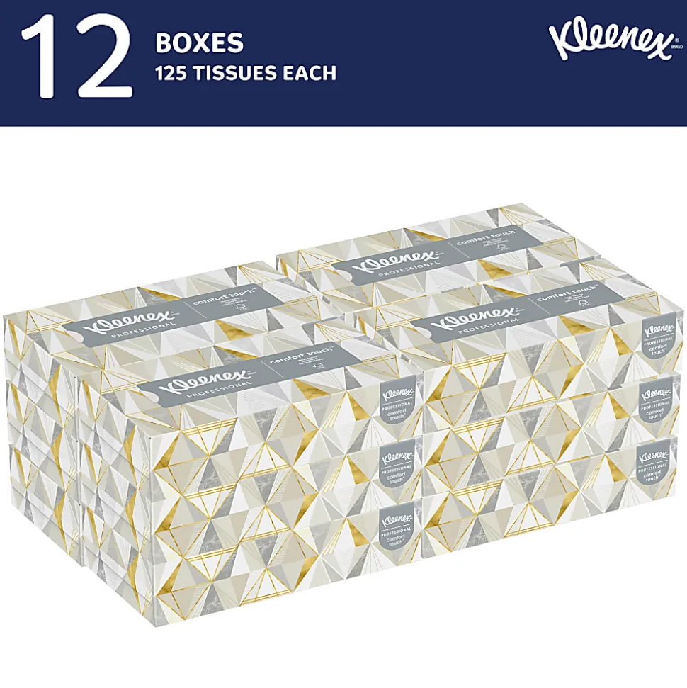 Kimberly Clark Kleenex Professional 2 Ply Facial Tissue, Flat Box, White, 125 Tissues Per Box, Case Of 12 Boxes