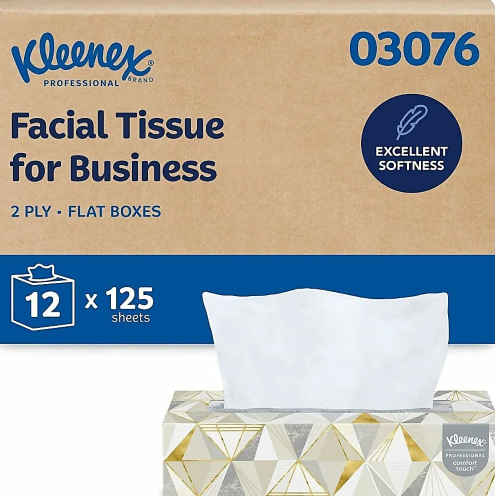 Kimberly Clark Kleenex Professional 2 Ply Facial Tissue, Flat Box, White, 125 Tissues Per Box, Case Of 12 Boxes