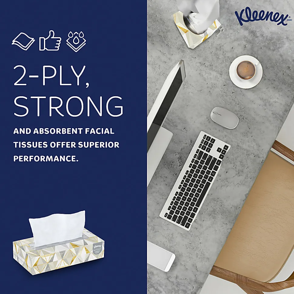 Kimberly Clark Kleenex Professional 2 Ply Facial Tissue, Flat Box, White, 125 Tissues Per Box, Case Of 12 Boxes