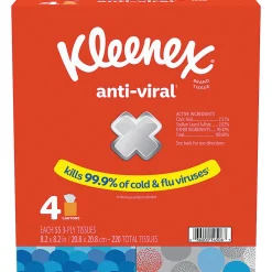 Kleenex® Anti-Viral 3-Ply Facial Tissues, White, 55 Tissues Per Box, Pack Of 4 Boxes