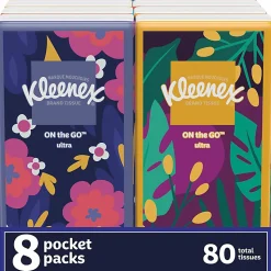 Kleenex® Go Packs Facial Tissues, 3 Ply, White, 80 Sheets, 8 Pouches