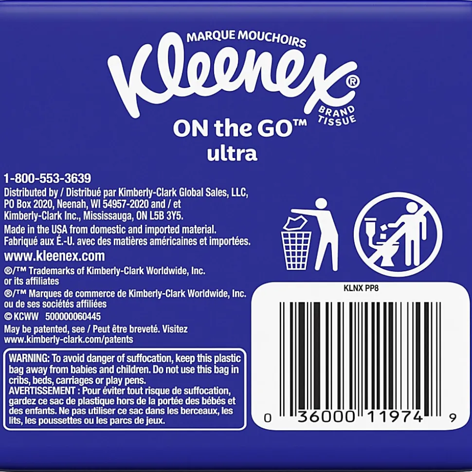 Kleenex® Go Packs Facial Tissues, 3 Ply, White, 80 Sheets, 8 Pouches