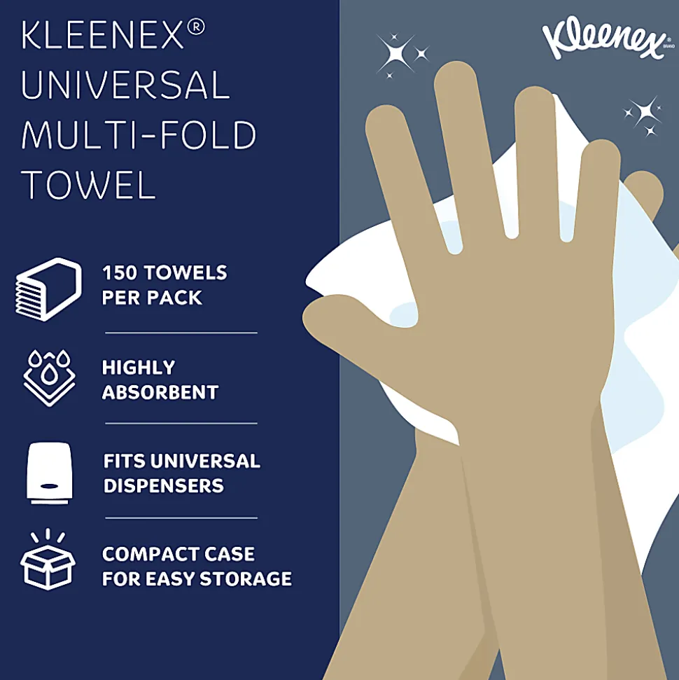 Kleenex® Multi-Fold 1-Ply Paper Towels, 150 Sheets per Bundle, 8 Bundles per Carton, 1200 Sheets Total