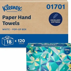 Kleenex®1-Ply Hand Towels in a Pop-Up Box, 120 Sheets Per Box, Pack Of 18 Boxes