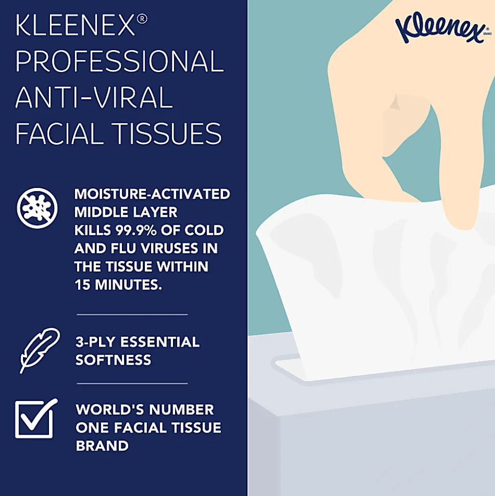 Kleenex® Professional Anti-Viral 3-Ply Facial Tissues, White, 55 Tissues Per Box, Pack Of 3 Boxes
