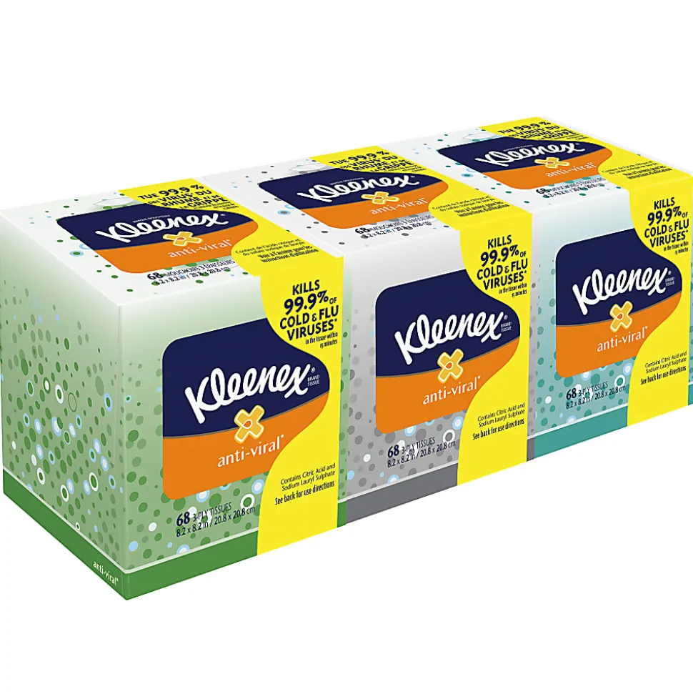 Kleenex® Professional Anti-Viral 3-Ply Facial Tissues, White, 55 Tissues Per Box, Pack Of 3 Boxes