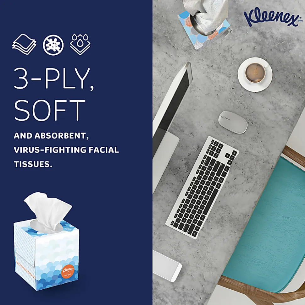 Kleenex® Professional Anti-Viral 3-Ply Facial Tissues, White, 55 Tissues Per Box, Pack Of 3 Boxes