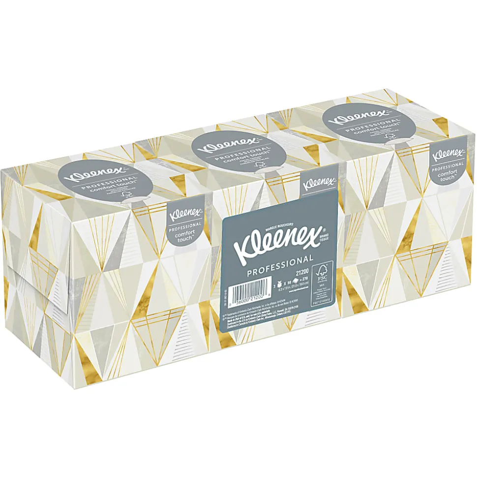 Kleenex® Professional Facial Tissue Cube for Business, 90 Tissues Per Box, Pack Of 3 Boxes