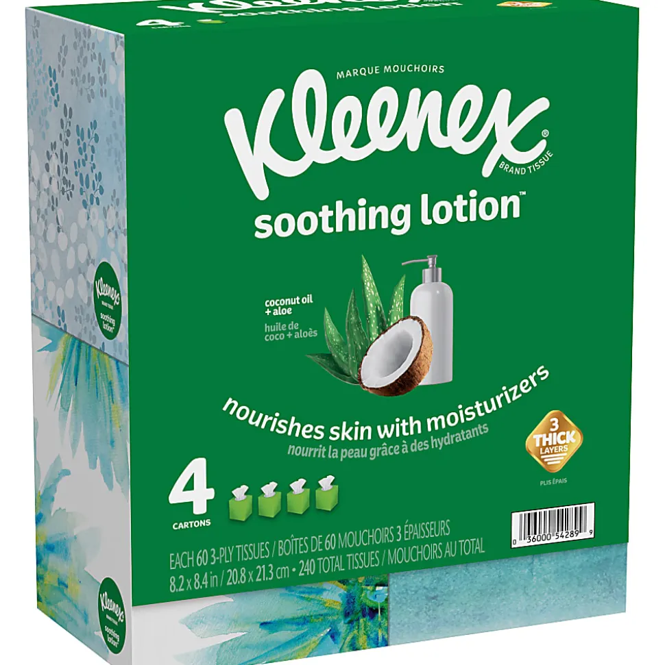 Kleenex® Soothing Lotion 3-Ply Tissues, White, 60 Tissues Per Box, Case Of 4 Boxes