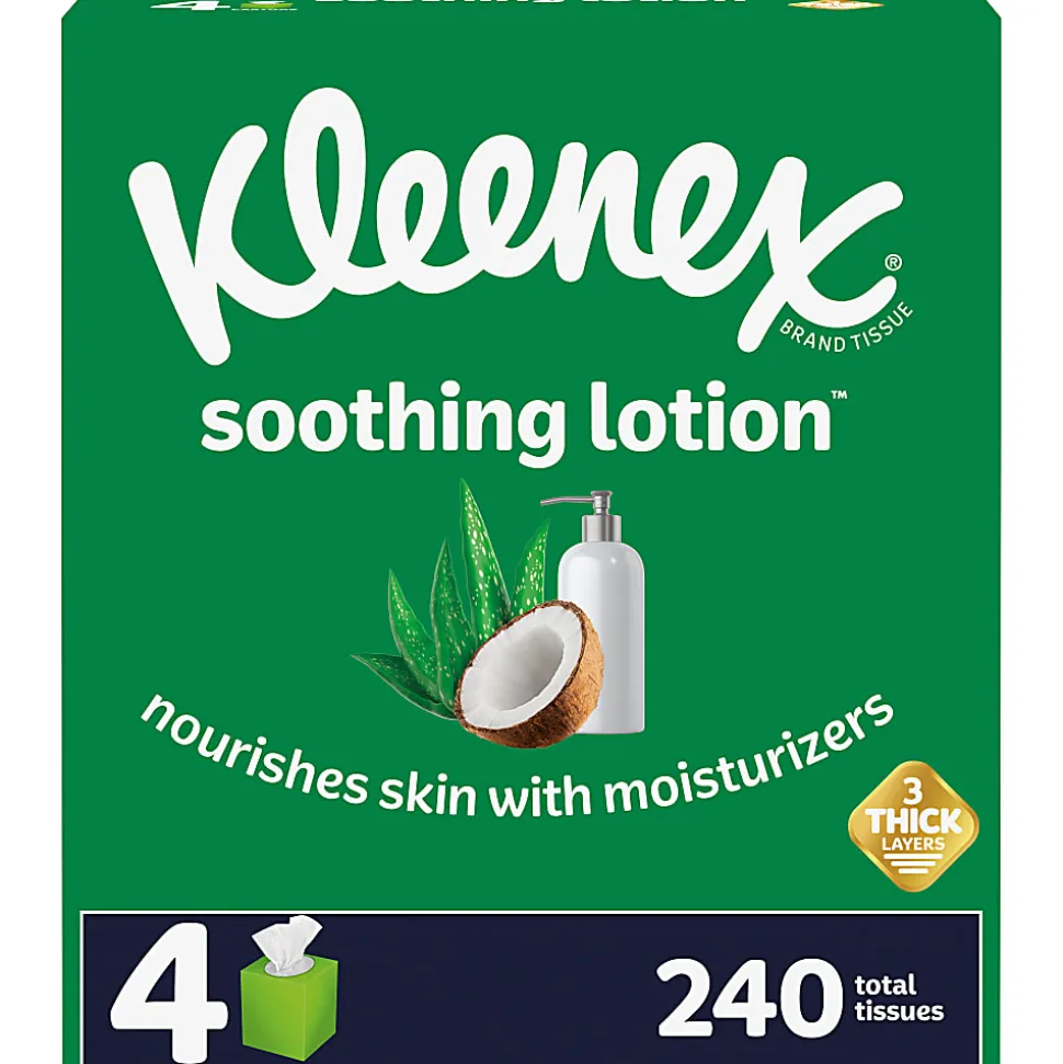 Kleenex® Soothing Lotion 3-Ply Tissues, White, 60 Tissues Per Box, Case Of 4 Boxes