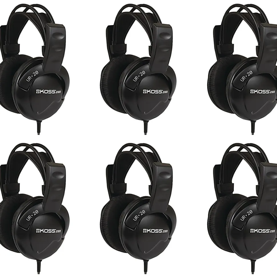 Koss UR20 Over Ear Headphones - Stereo - Wired - 32 Ohm - 30 Hz to 20 kHz - Over-the-head - Binaural - Circumaural - 8 ft Cable - 6/Pack