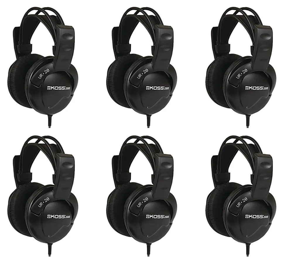 Koss UR20 Over Ear Headphones - Stereo - Wired - 32 Ohm - 30 Hz to 20 kHz - Over-the-head - Binaural - Circumaural - 8 ft Cable - 6/Pack