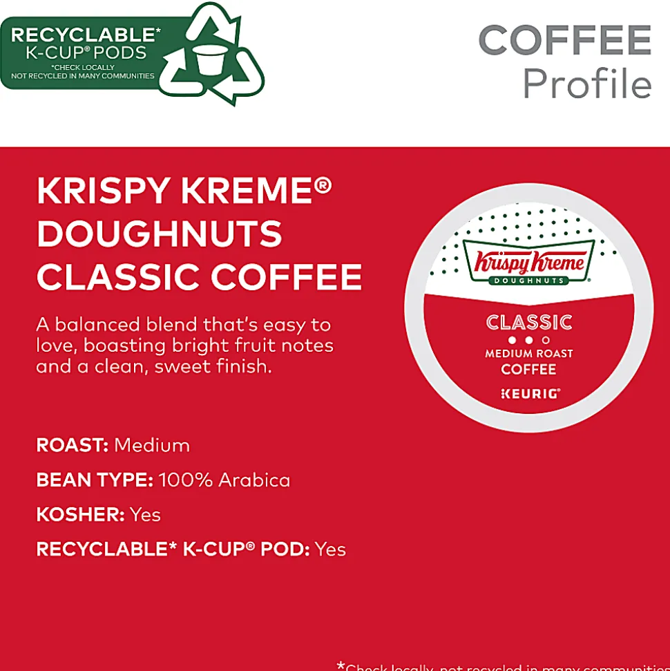 Krispy Kreme Classic Coffee Keurig Single Serve K-Cup Pods, Medium Roast, 24 Pods Per Pack, Case Of 4 Packs