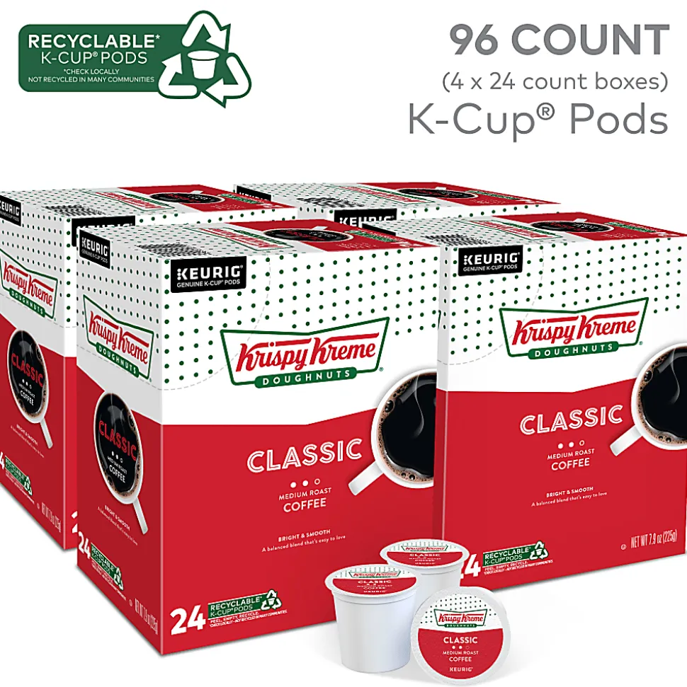 Krispy Kreme Classic Coffee Keurig Single Serve K-Cup Pods, Medium Roast, 24 Pods Per Pack, Case Of 4 Packs