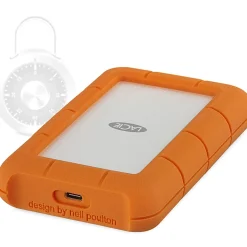 LaCie Rugged SECURE 2TB Portable External Hard Drive, STFR2000403