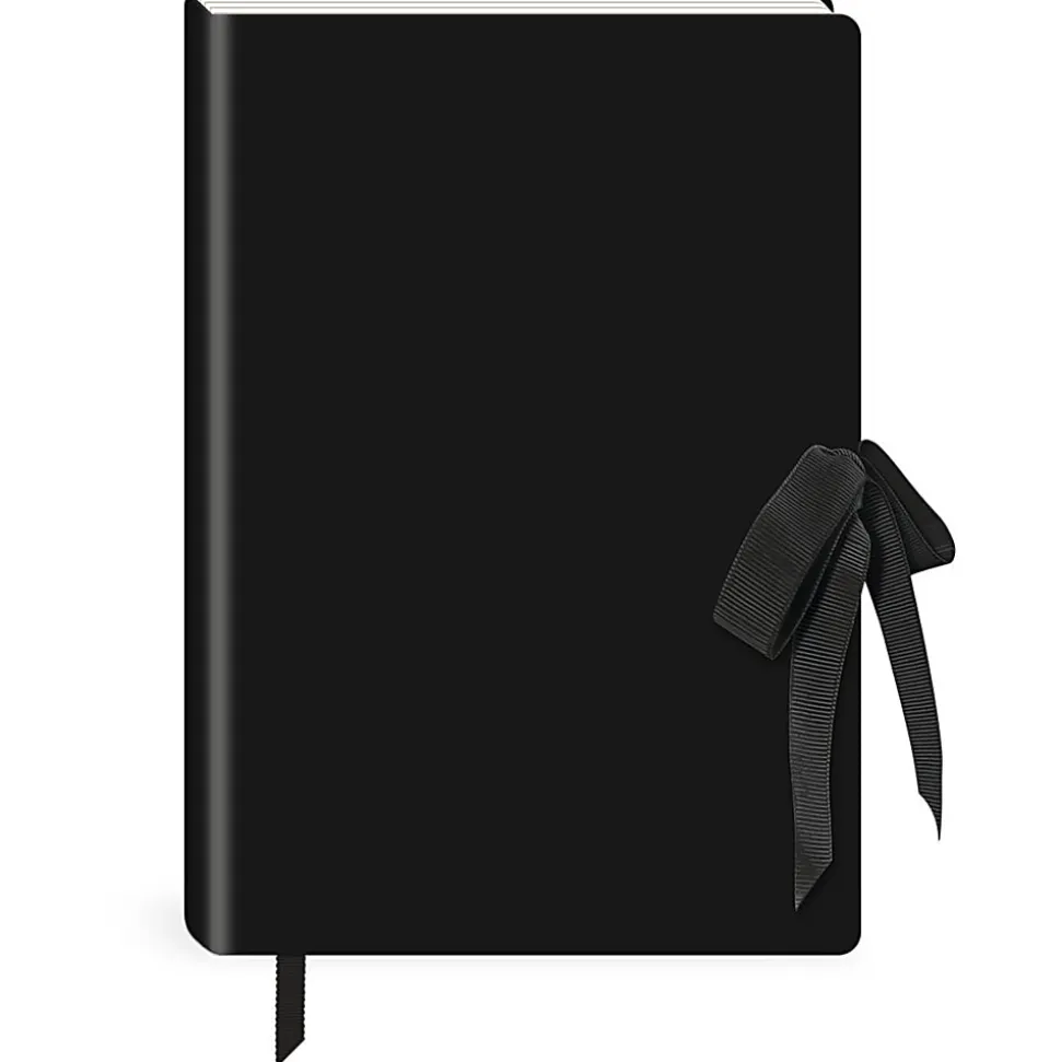 Lady Jayne Vegan Leather Softcover Journal With Grosgrain Bow, 5-7/8" x 8-1/4", Ruled, 160 Pages, Black
