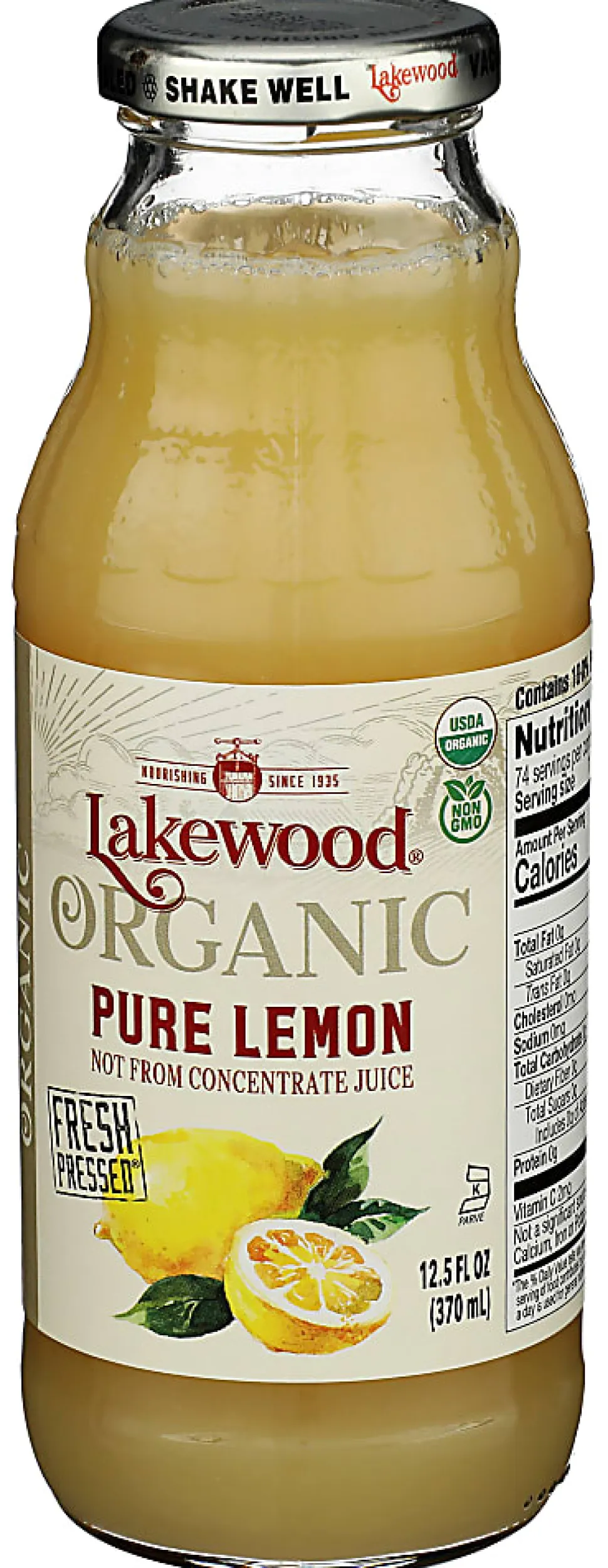 Lakewood Organic Pure Pressed Juice, Lemon, 12.5 Oz, Total Qty 12