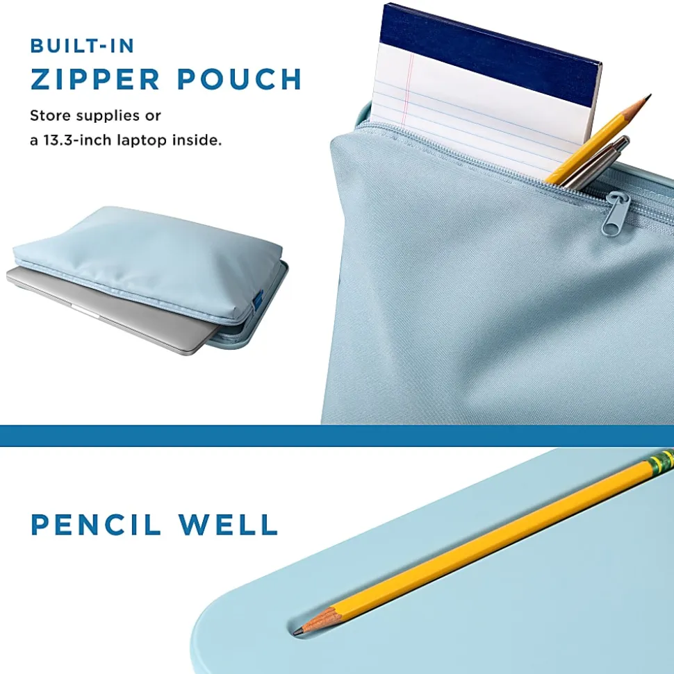 LapGear Compact Lap Desk With Cushioned Zipper Storage Pouch, 14-1/2" x 10-1/2", Blue