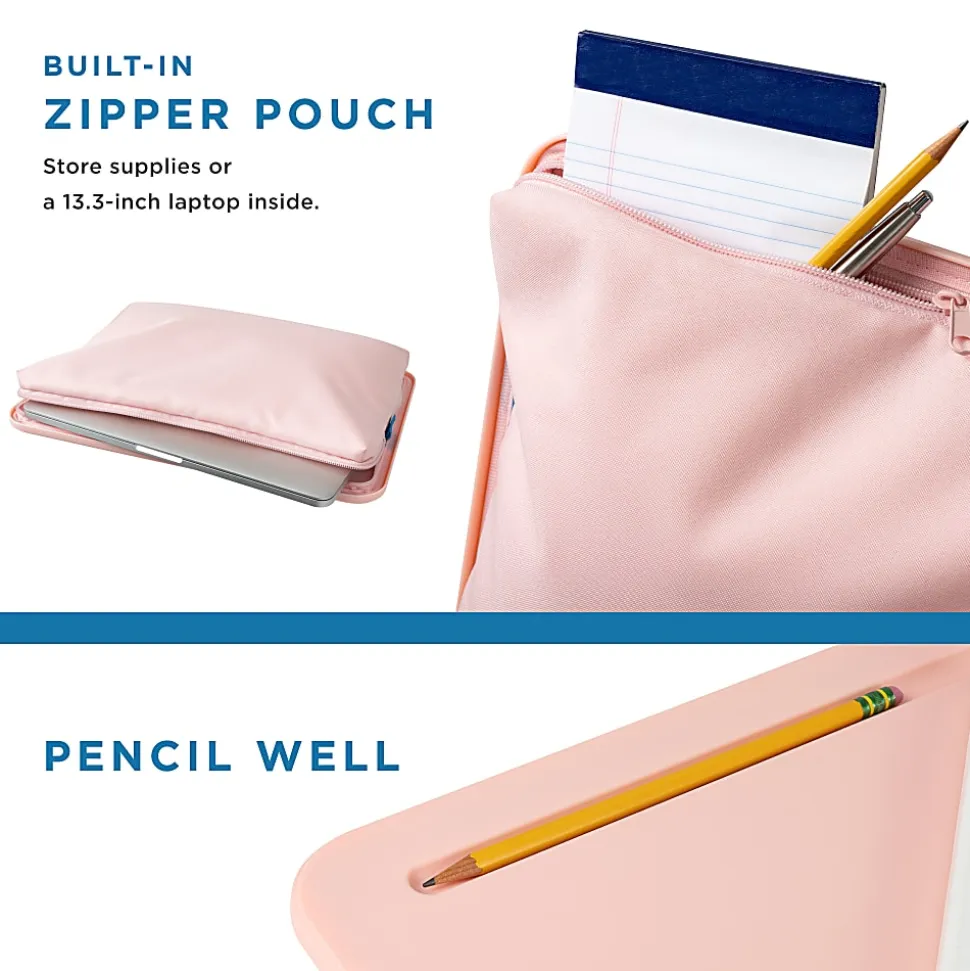 LapGear Compact Lap Desk With Cushioned Zipper Storage Pouch, 14-1/2" x 10-1/2", Pink