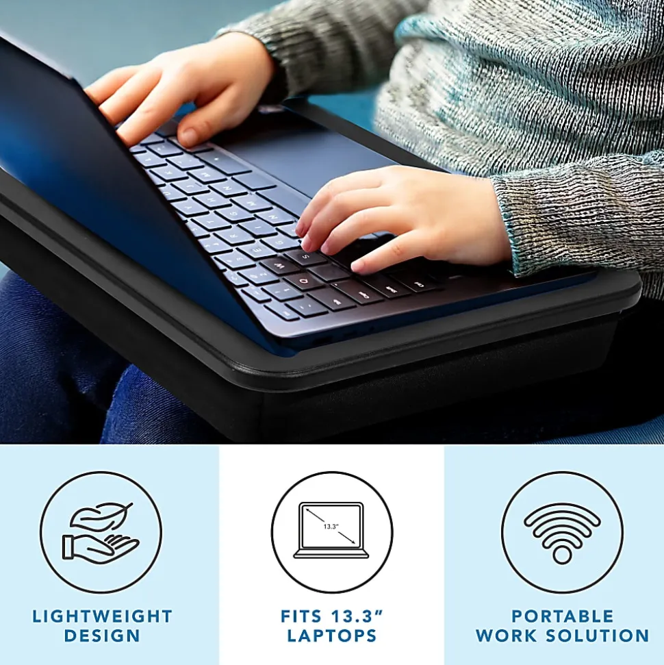 LapGear Compact Lap Desk With Cushioned Zipper Storage Pouch, 14-1/2" x 10-1/2", Black