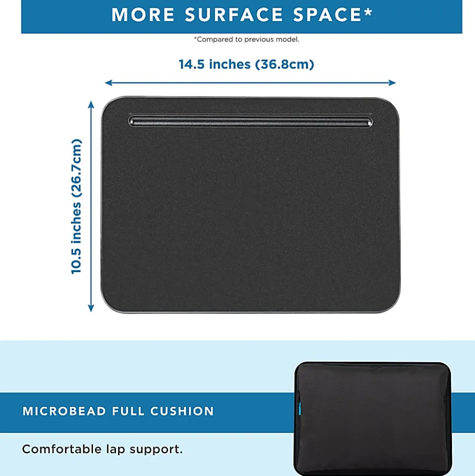 LapGear Compact Lap Desk With Cushioned Zipper Storage Pouch, 14-1/2" x 10-1/2", Black