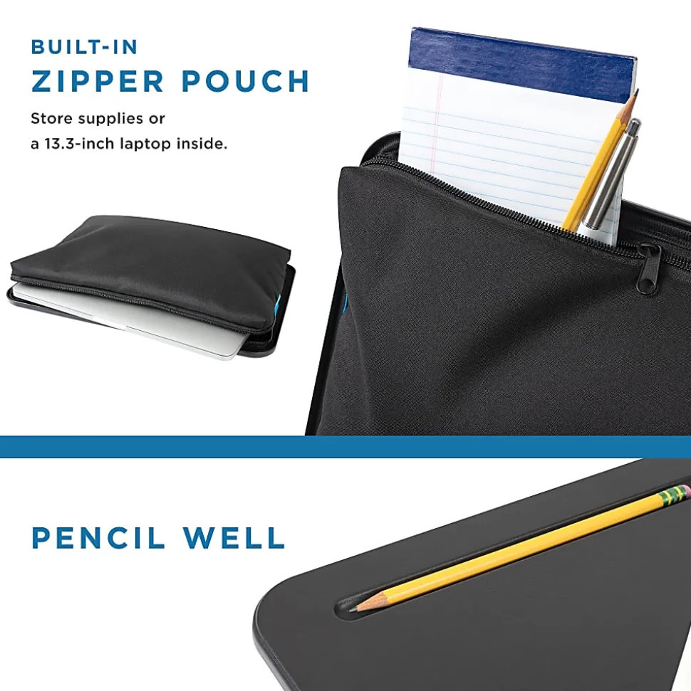 LapGear Compact Lap Desk With Cushioned Zipper Storage Pouch, 14-1/2" x 10-1/2", Black