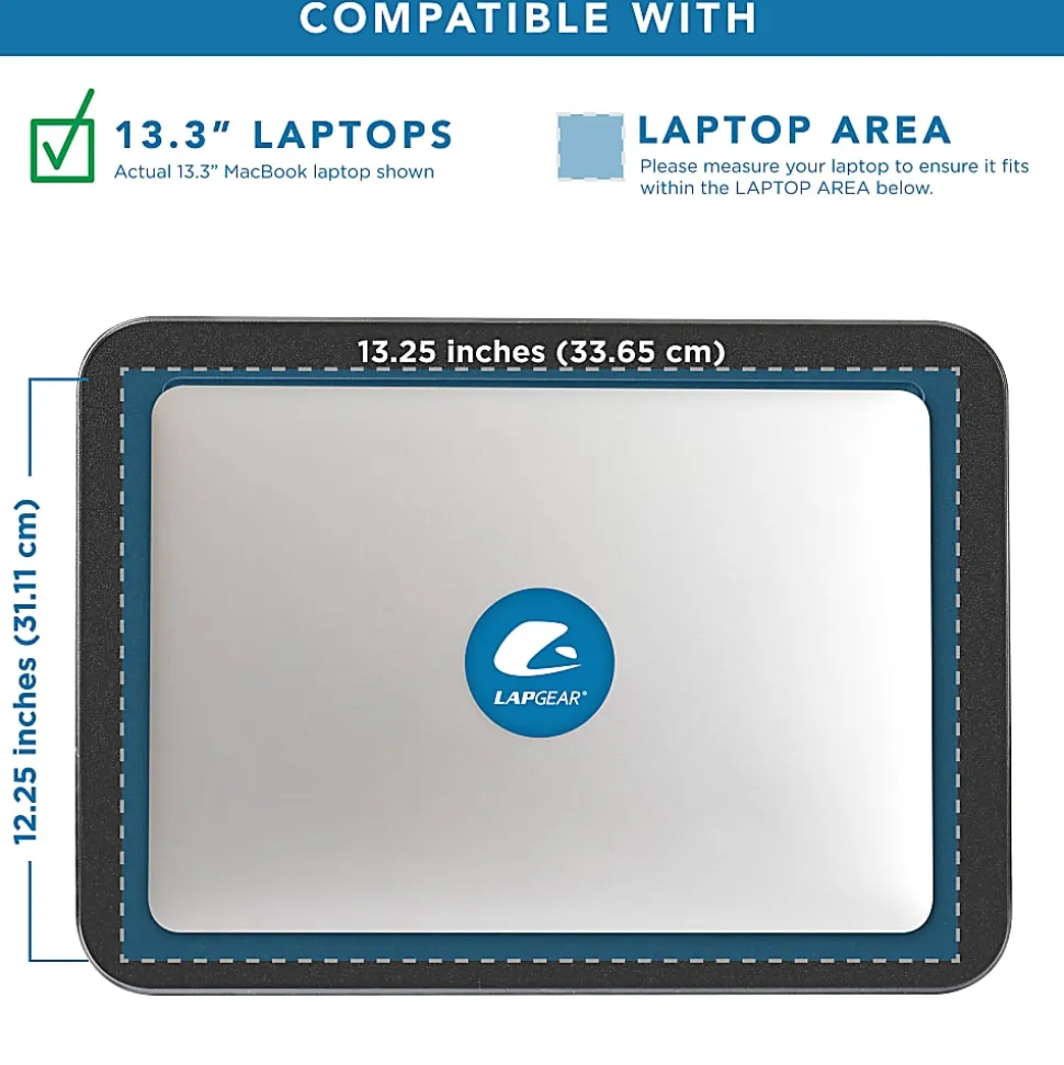 LapGear Compact Lap Desk With Cushioned Zipper Storage Pouch, 14-1/2" x 10-1/2", Black
