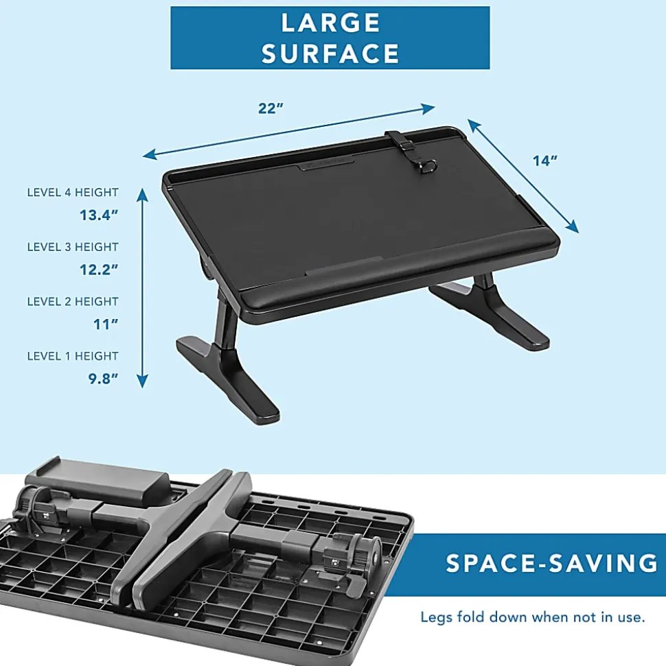 LapGear Easy Tilt Laptop Table Bed Desk, 22" x 14", Black