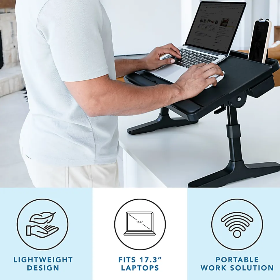 LapGear Easy Tilt Laptop Table Bed Desk, 22" x 14", Black