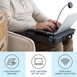 LapGear Sidekick Lap Desk With LED Light, 17" x 13", Black