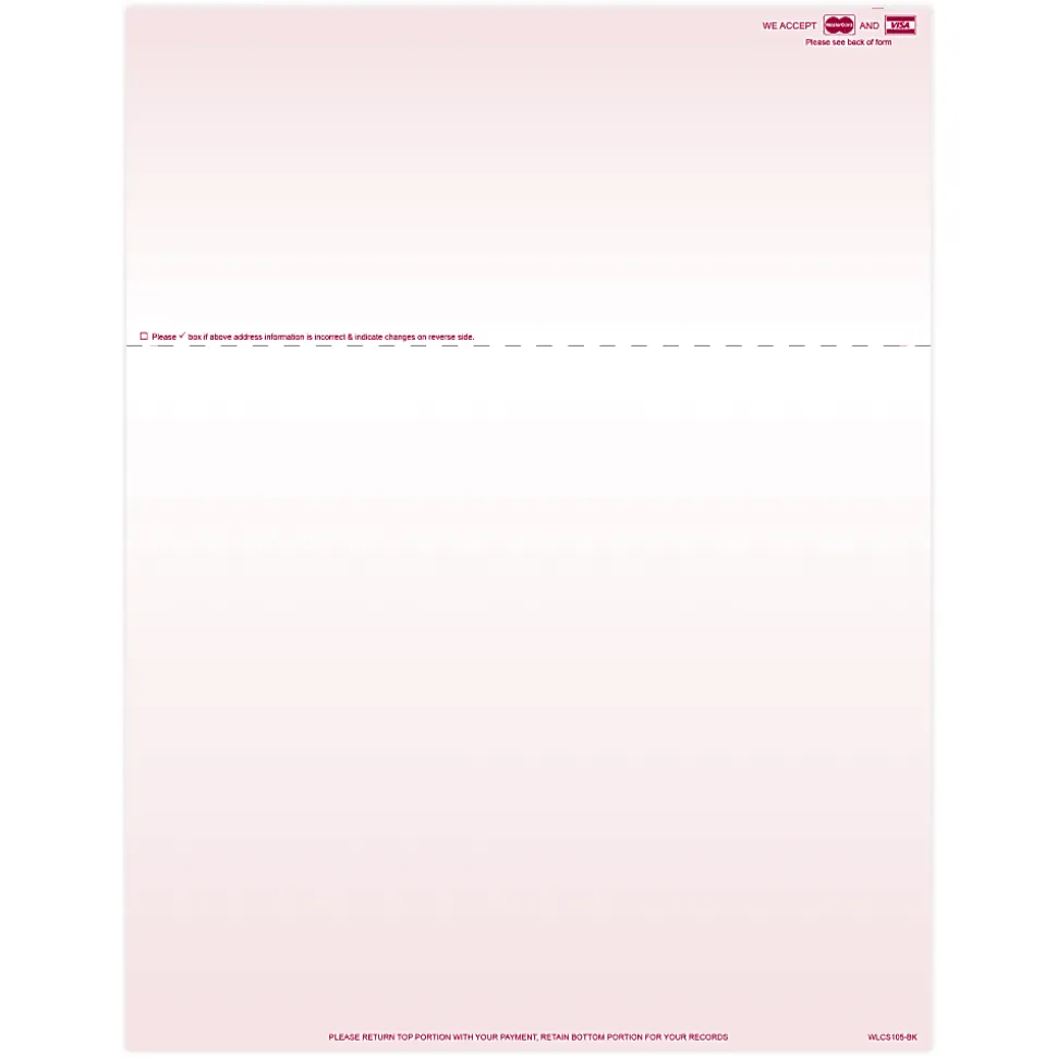 Laser 2-Sided Healthcare Medical Billing Statements, Preprinted MC/Visa Credit Card Accepted, 1-Part, 8-1/2" x 11", Burgundy, Pack Of 1,000 Sheets