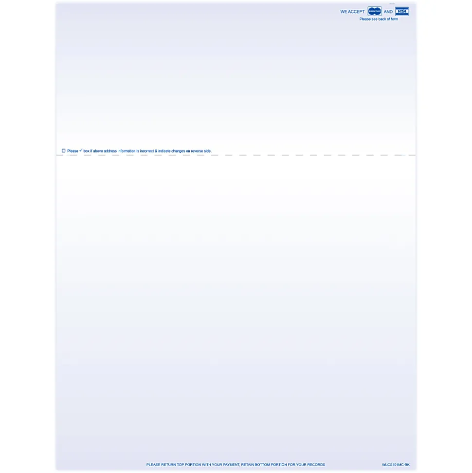 Laser 2-Sided Healthcare Medical Billing Statements, Preprinted MC/Visa Credit Card Accepted, 1-Part, 8-1/2" x 11", Blue, Pack Of 1,000 Sheets